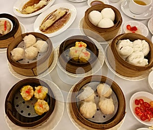 Chinese food in China town, Variety of dim sum set in the local restaurant in china, traditional Chinese lunch meal, dumplings, BB