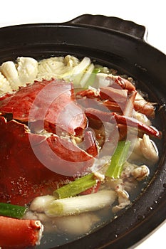 Chinese food, crab soup with seafood