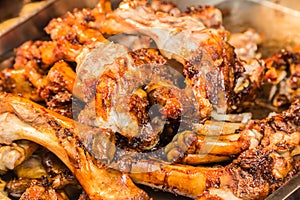 Chinese food delicacy Stewed Pig`s trotter bone closeup view