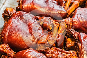 Chinese food delicacy Stewed Pig`s trotter closeup view