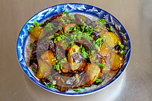 Chinese food: eggplant with potato stew, Vegetarian dish
