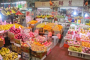 Chinese food market with colorful fresh fruit