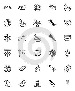 Chinese food menu line icons set