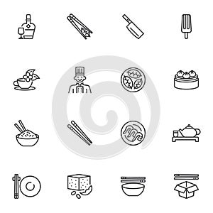 Chinese food menu line icons set