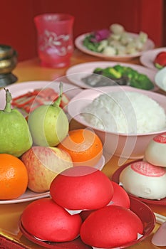 Chinese Food Prayer Offerings for Religious Purpose photo