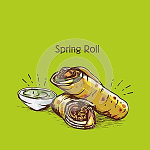 Chinese food Spring roll vector illustration