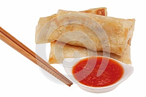 Chinese food: Spring rolls on white background