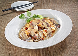 Chinese food steam chicken with herb