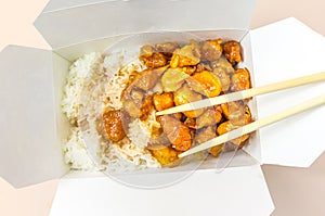 Chinese Food Sweet and Sour, Orange or Lemon Chicken with rice