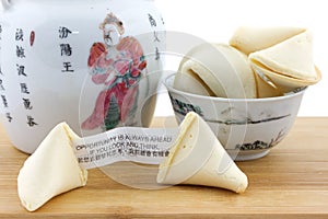 Chinese fortune cookies and teapot