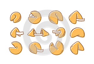 Chinese fortune cookies vector illustration. Chinese New year dessert prophecy cookie