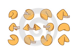 Chinese fortune cookies vector illustration. Chinese New year dessert prophecy cookie