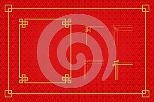 Chinese frame or border set on red background. traditional asian ornaments, golden oriental