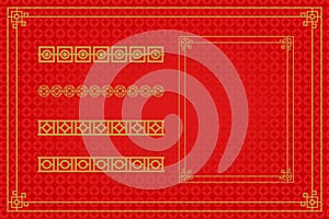 Chinese frame or border set on red background. traditional asian ornaments, golden oriental