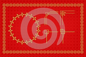 Chinese frame or border set on red background. traditional asian ornaments, golden oriental