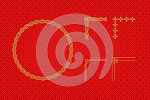 Chinese frame or border set on red background. traditional asian ornaments, golden oriental