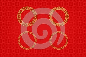 Chinese frame or border set on red background. traditional asian ornaments, golden oriental