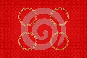 Chinese frame or border set on red background. traditional asian ornaments, golden oriental