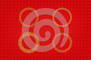 Chinese frame or border set on red background. traditional asian ornaments, golden oriental