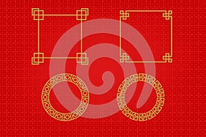 Chinese frame or border set on red background. traditional asian ornaments, golden oriental