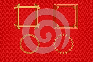 Chinese frame or border set on red background. traditional asian ornaments, golden oriental