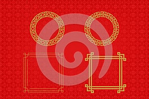 Chinese frame or border set on red background. traditional asian ornaments, golden oriental