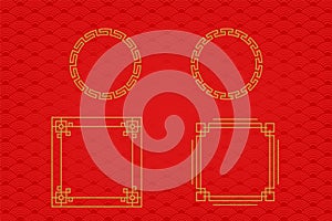 Chinese frame or border set on red background. traditional asian ornaments, golden oriental