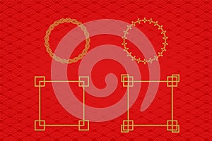 Chinese frame or border set on red background. traditional asian ornaments, golden oriental