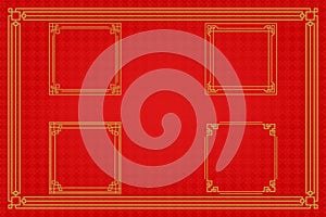 Chinese frame or border set on red background. traditional asian ornaments, golden oriental