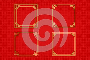 Chinese frame or border set on red background. traditional asian ornaments, golden oriental