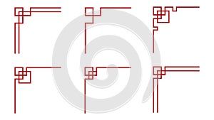 Chinese Frame Corner Ornament Vector Set Traditional Decorative Elements Line Art.Vector Illustration