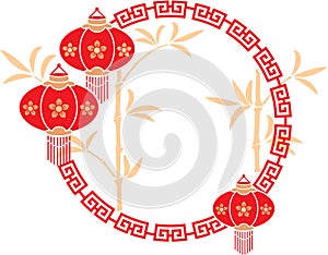 Chinese Frame with Lanterns and Bamboo Background