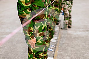 Chinese freshmen college students at military training