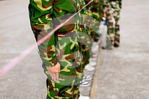Chinese freshmen college students at military training photo