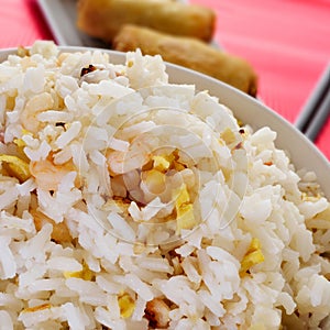 Chinese fried rice and springrolls