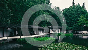 Chinese garden in West Lake scenic area in Hangzhou, China