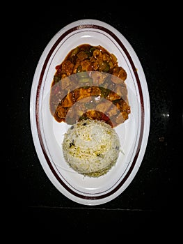 Chinese garlic rice and chicken shashlik a famous traditional food from China