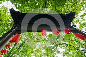 Chinese gate with red lanterns