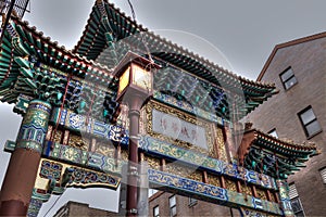 Chinese gate with street light in Philadelphia, Pa. USA