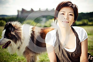 Chinese girl with a dog