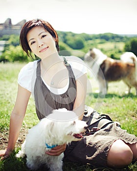 Chinese girl with a dog