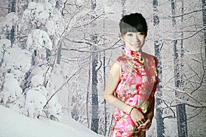 Chinese girl in the snow scenes