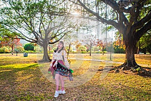 A Chinese girl in the sunset