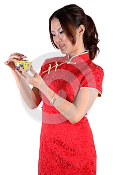 Chinese girl with tea cup