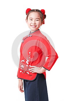 Chinese girl on white background