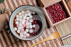 Chinese glutinous rice balls ,Chinese are eaten during Yuanxiao served as a dessert on a Lantern Festival