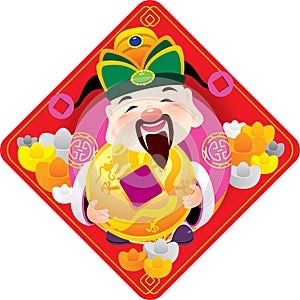 Chinese god of prosperity holds the golden coins