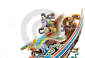 Chinese god statue ride on phoenix