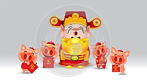Chinese god of wealth year of the pig with chinese money gold isolated vector elements for artwork wealthy,chinese new year 2019