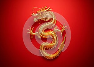 Chinese gold dragon in red on a red background for Chinese New Year, Chinese auspicious symbol photo